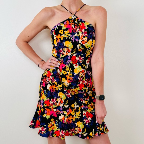 New Aidan by Aidan Mattox Abstract Print Crepe Fit & Flare halter mini dress - Picture 5 of 15